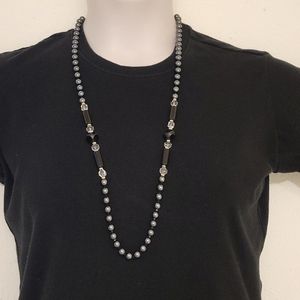 Vintage Hematite Hand Knotted Bead Necklace